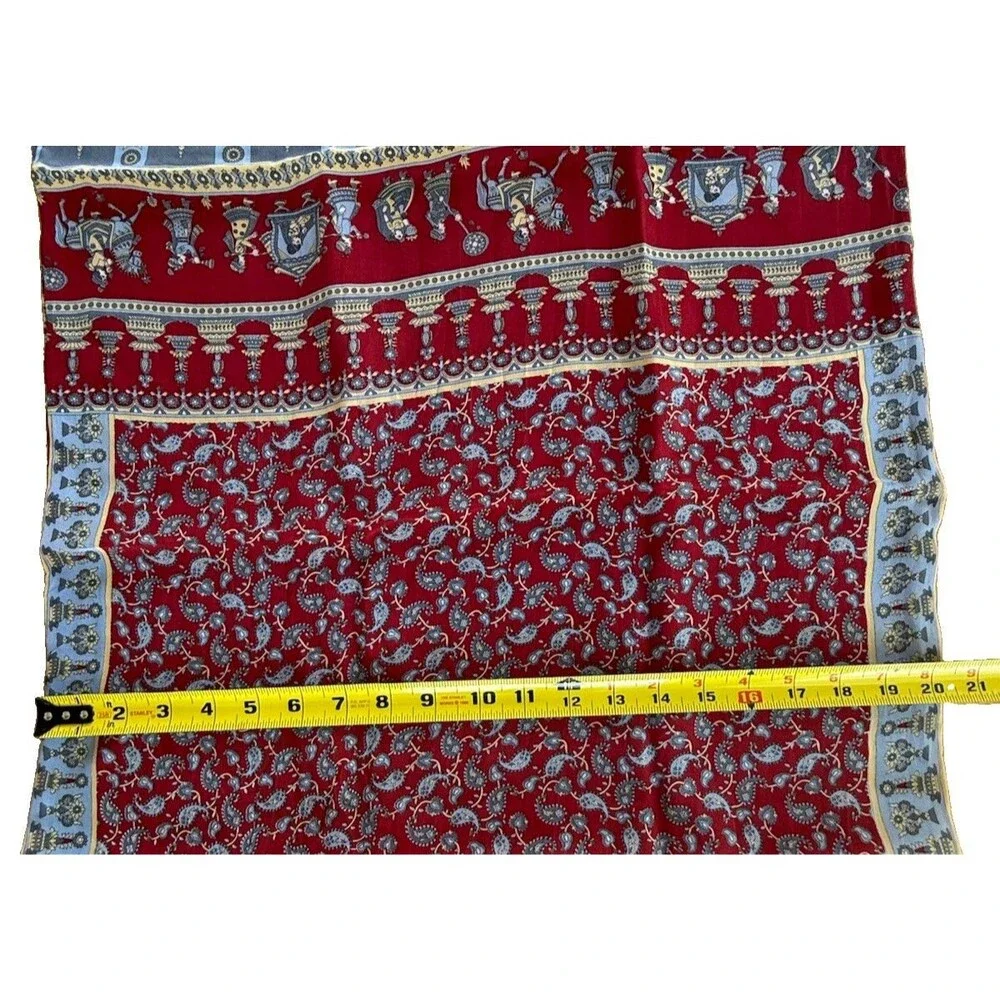 Red Silk Scarf With Paisley global-inspired Print 68” X 20” Artsy Historical EUC